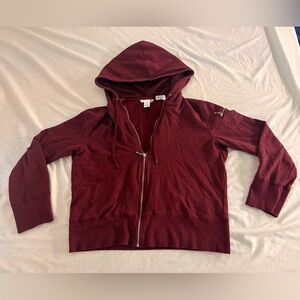 women's burgundy h&m long sleeve zip up with zipper details